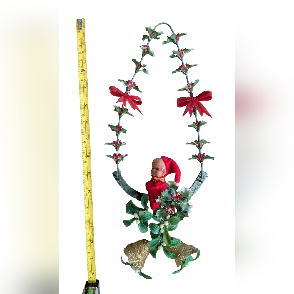 Vintage MCM Christmas Knee Hugger Pixie Elf Mistletoe Holly Swing